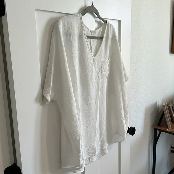 Jodifl Women's M Flutter Sleeve Pocket Tee Shirt White Crepe Texture Oversized - Picture 8 of 11